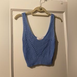 Blue Knit Cropped Tank Top